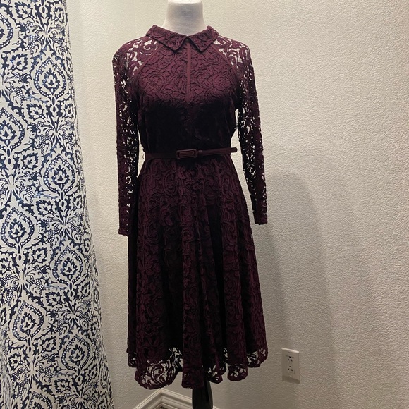 Eva Mendez lace burgundy dress size 6 - Picture 3 of 4